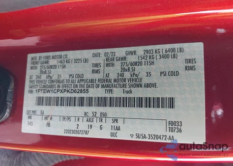 2023 Ford F-150 Xlt from USA, damaged, VIN 1FTEW1CPXPKD62855